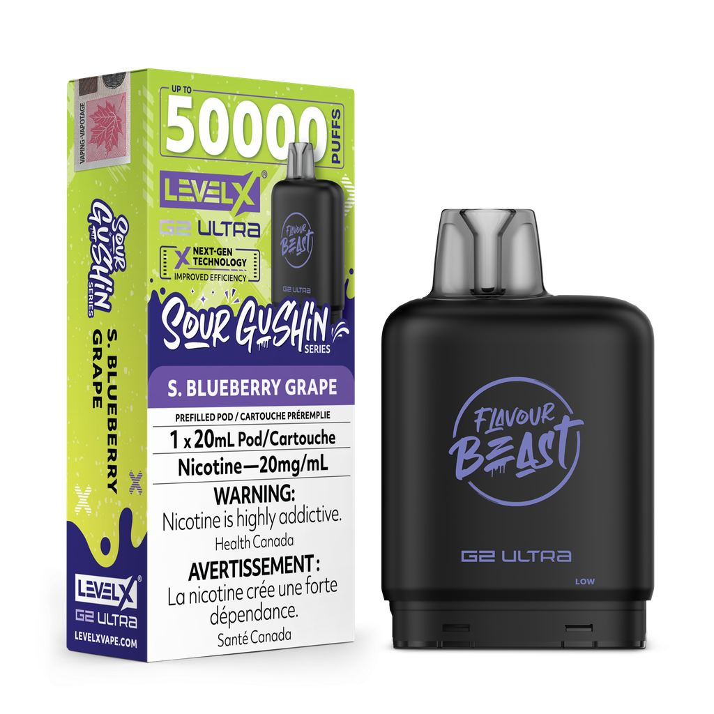 Level X G2 Ultra Pod 50K 20ML - Sour Gushin S. Blueberry Grape 20mg - Avalon Vapor