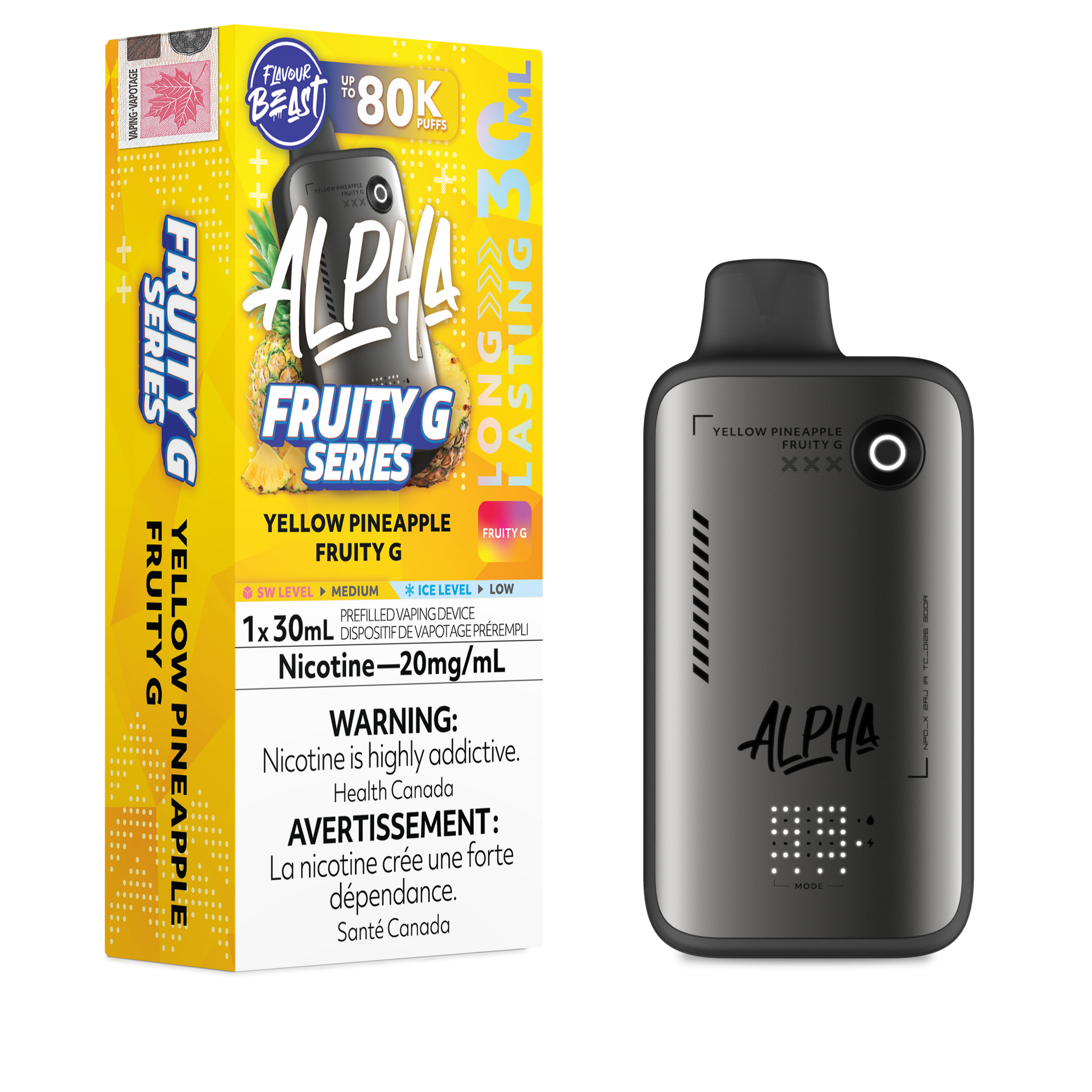Flavour Beast Alpha 30ml 80k Puff Disposable - Yellow Pineapple Fruity G
