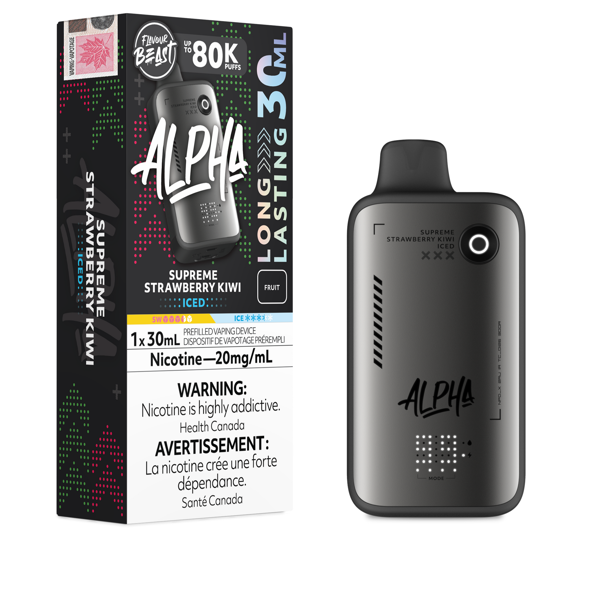 Flavour Beast Alpha 30ml 80k Puff Disposable - Supreme Strawberry Kiwi Iced - Avalon Vapor
