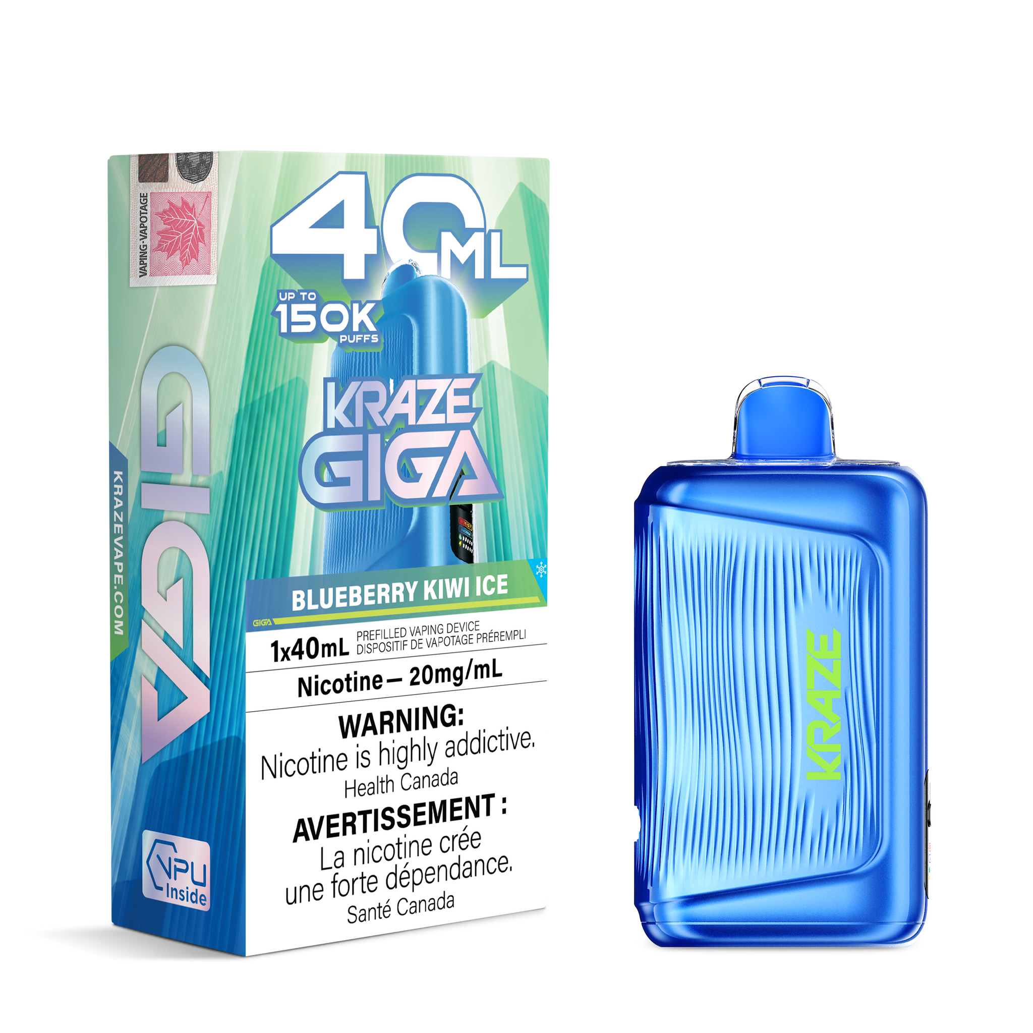 Kraze Giga 40ml - Blueberry Kiwi Ice 20mg.
